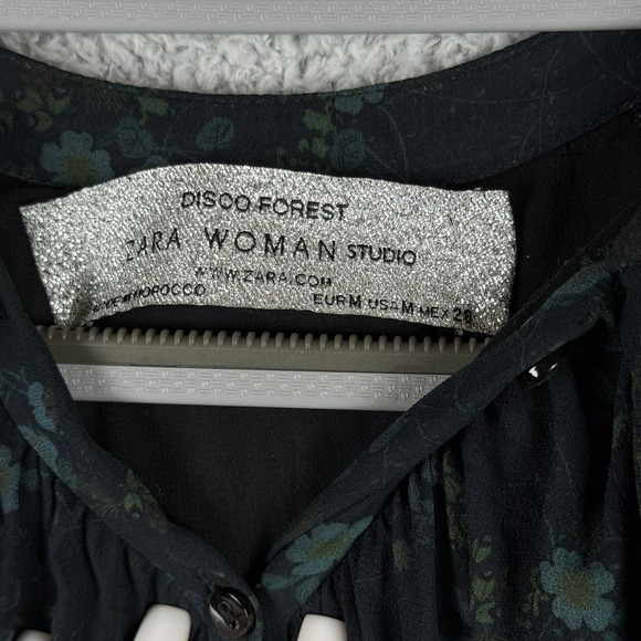 Zara Disco Forest Floral Ruffle Knee Length Dress Sz M - Picture 9 of 9